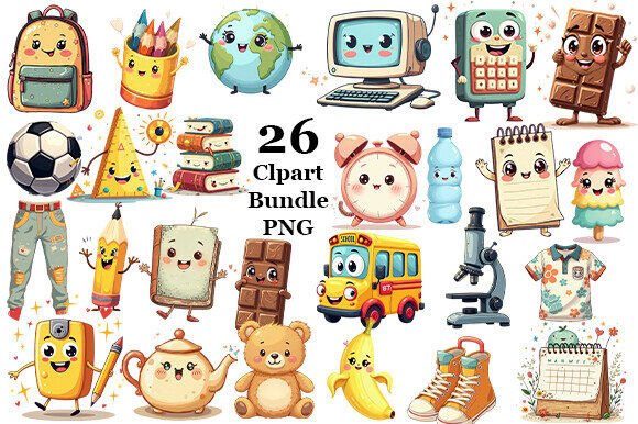 26 Cute Back to School Clipart Bundle