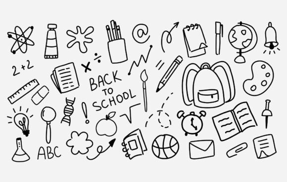 Back to School Doodle Clipart Set Hand