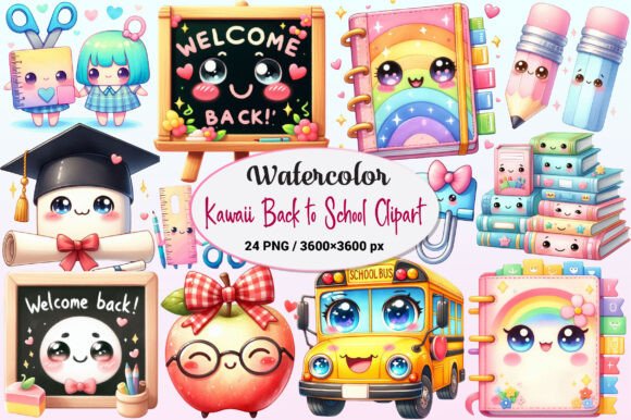 Kawaii Back to School Clipart Bundle: A Versatile Digital Resource for Creative Projects