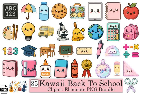 Kawaii Back to School Elements Bundle