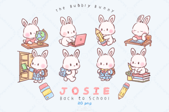Kawaii Bunny Back to School Clipart