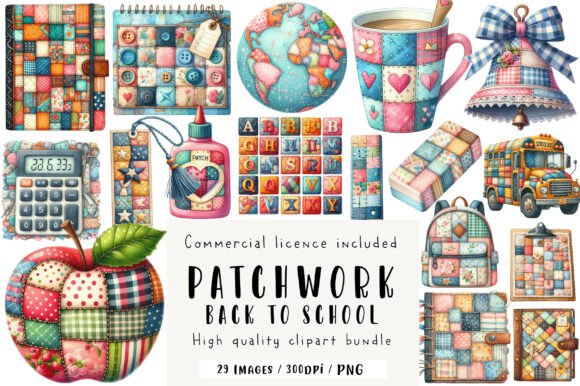 Patchwork Back to School Clipart for Creative Projects