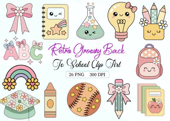 Retro Groovy Back to School Clipart